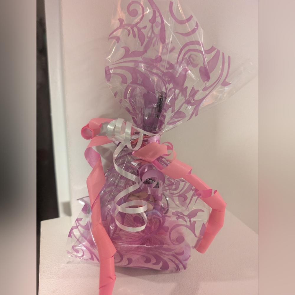 New!Adorable Pink & Purple Sleeping Baby Purse Charm or Keychain with LOVE Strap - Picture 5 of 5